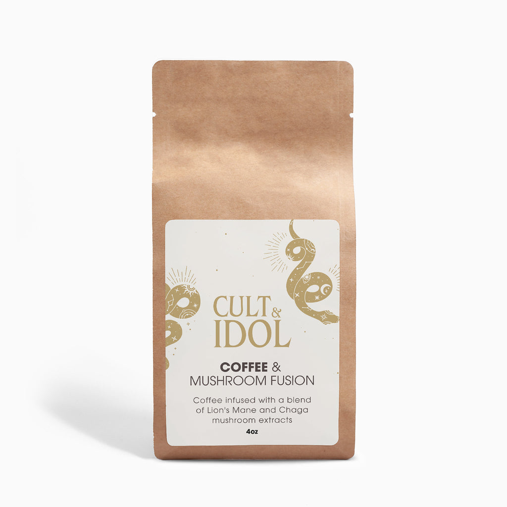 Cult & Idol coffee and mushroom fusion package on a white background