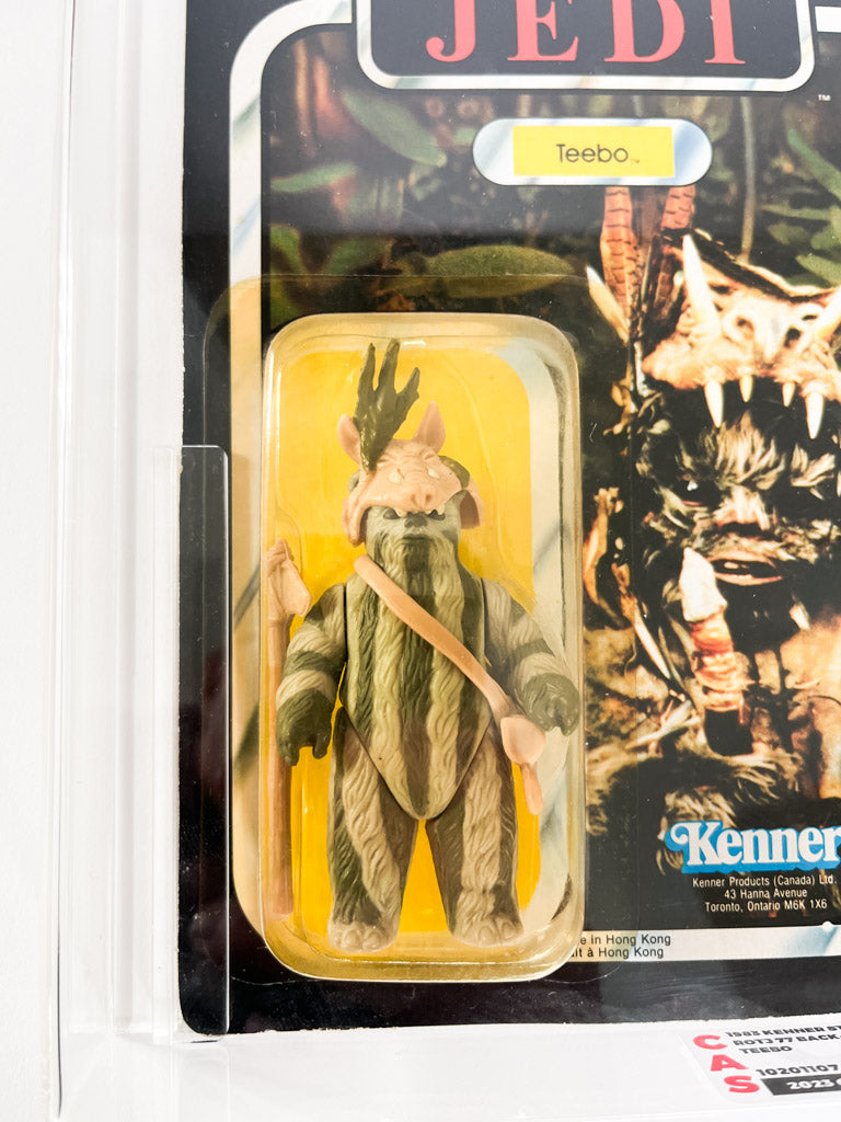 Vintage Teebo Star Wars 
action figure in packaging with 'Kenner' branding on a white background